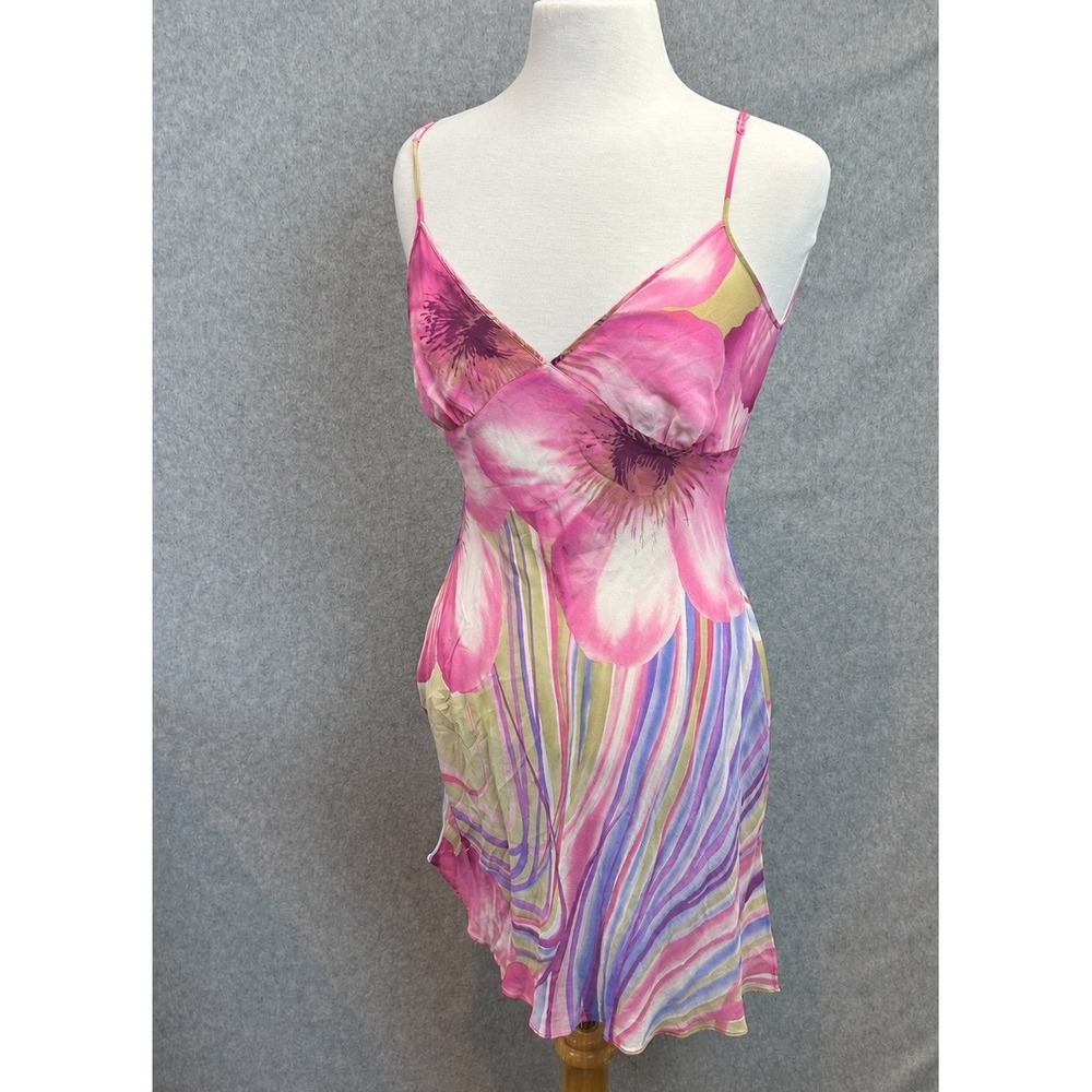 Victorias Secret Y2K Slip Dress Sheer Pink Floral 100% Silk Open Back Sz Medium
